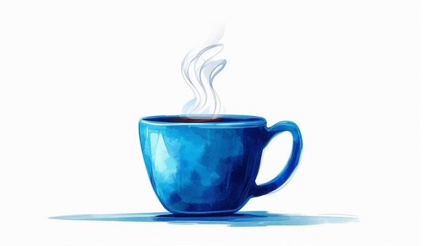 Taza de café azul con vapor