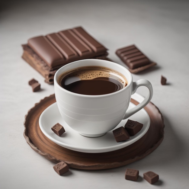 Taza de café con barras de chocolate