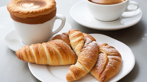 Una taza de café con bollería recién horneada