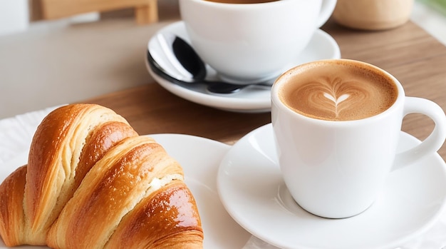 Una taza de café con bollería recién horneada