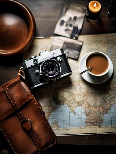 Foto una taza de café y una bolsa de café sentados en una mesa