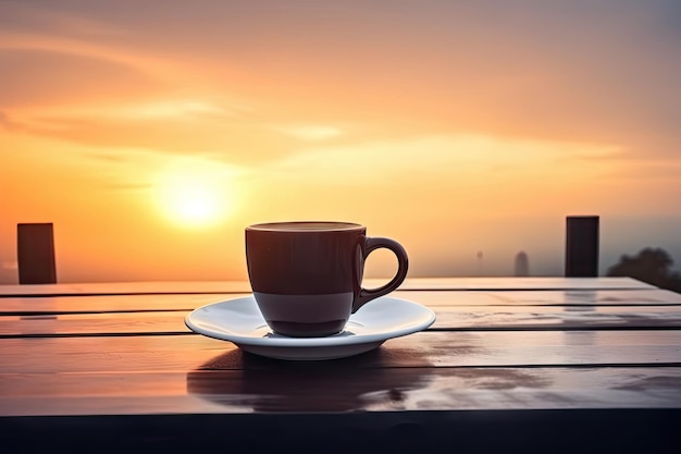 Taza de café caliente en la mesa, tiempo de relajación, tiempo de la mañana Hecho por AIInteligencia artificial