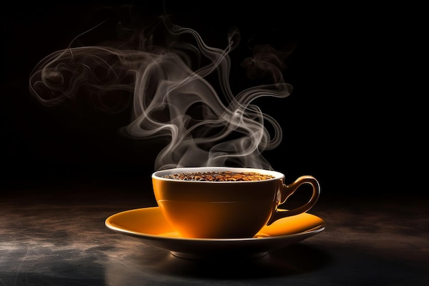Una taza de café caliente con vapor Generativo Ai