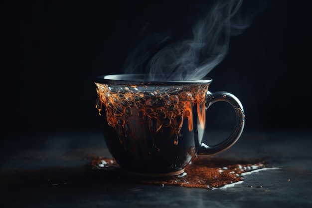Una taza de café caliente con vapor saliendo de la parte superior.