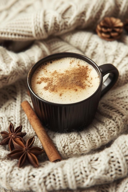 una taza de café con canela y anís estrella