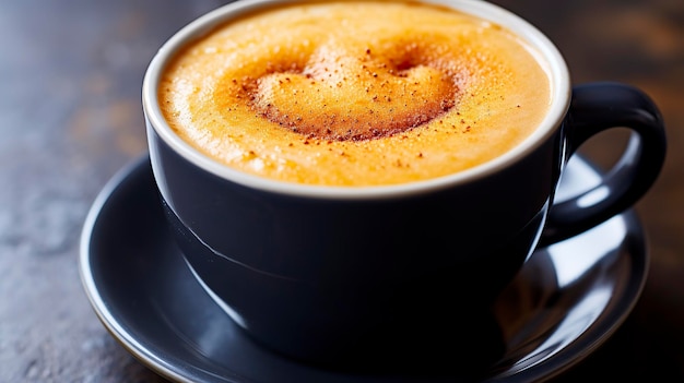 Una taza de café con una cara sonriente mesa oscura día de chocolate día de San Valentín semana de San Valentí