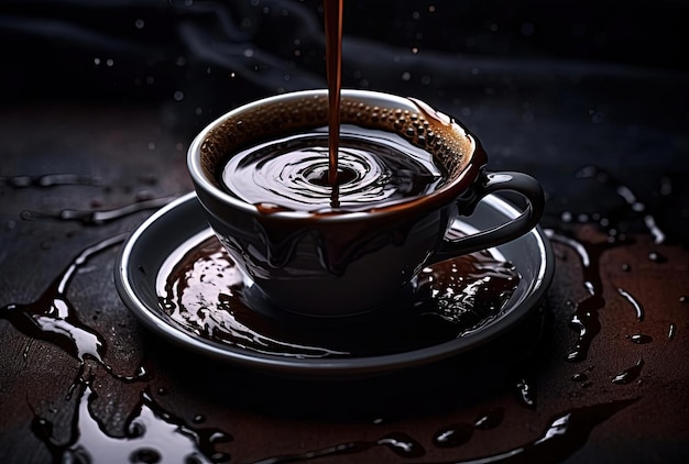 una taza de café casero al estilo de metal líquido