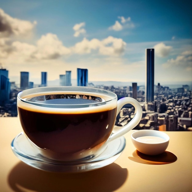 taza en un café cerca de la ventana