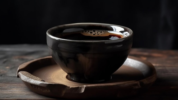 Taza de café y chocolate en la mesa de madera closeupgenerative ai