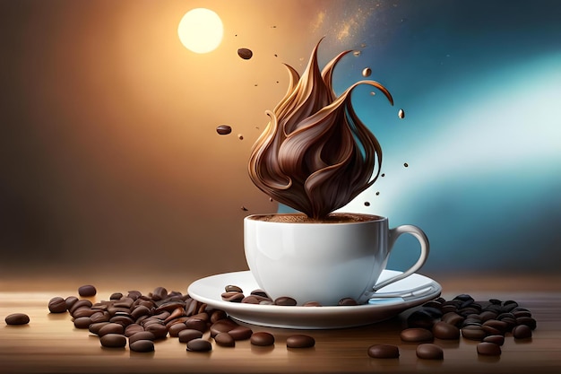 Una taza de café con un chorrito de chocolate