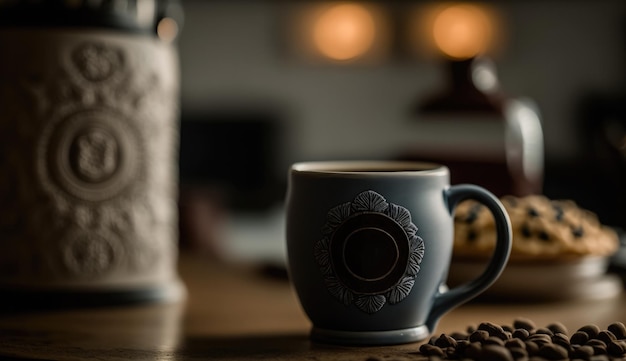 Una taza de café con un círculo.