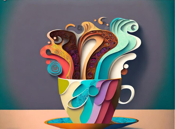 Una taza de café colorida llena de creatividad