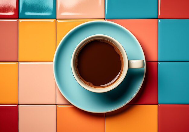 Foto una taza de café colorida en la mesa el tiempo de café generado por ai