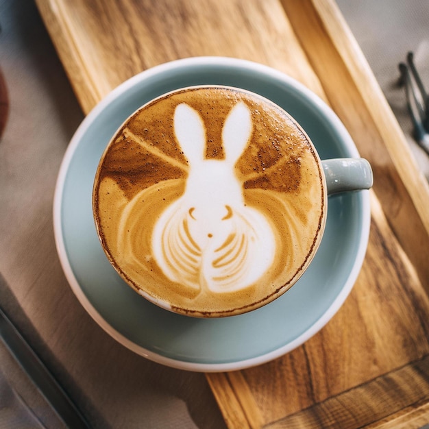 Foto una taza de café con un conejo en ella