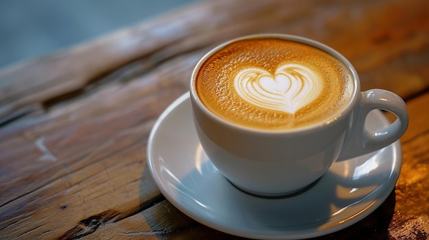 Taza de café con un corazón dibujado en espuma