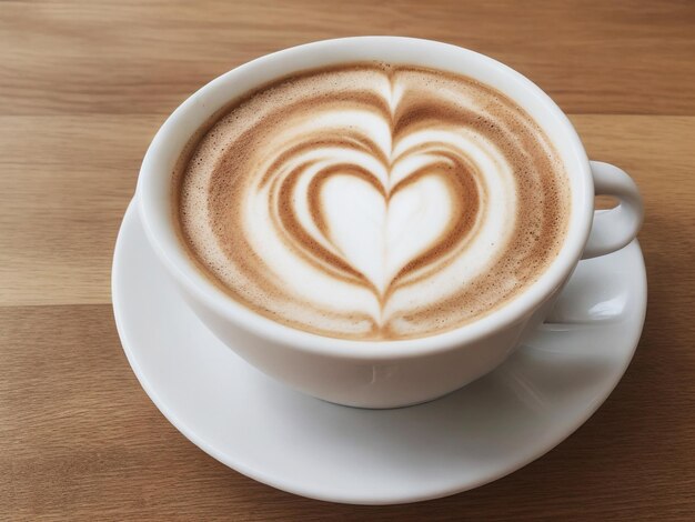 Taza de café con un corazón dibujado en espuma