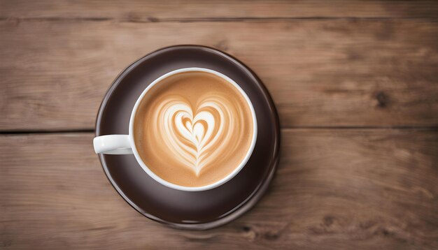 una taza de café con un corazón en la parte superior