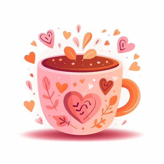 una taza de café con corazones y la letra p en ella