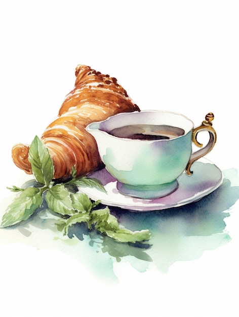 Una taza de café y un croissant