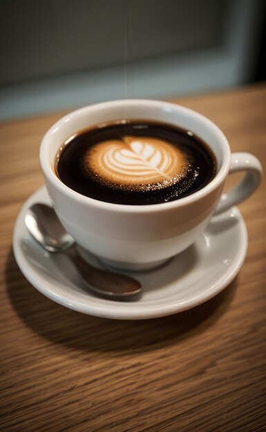 Foto una taza de café con una cuchara en un platillo con una cucharada