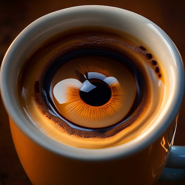 Foto taza de café dentro del ojo.