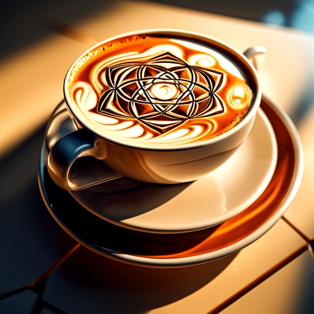 Taza de café dimensional latte art fuertemente