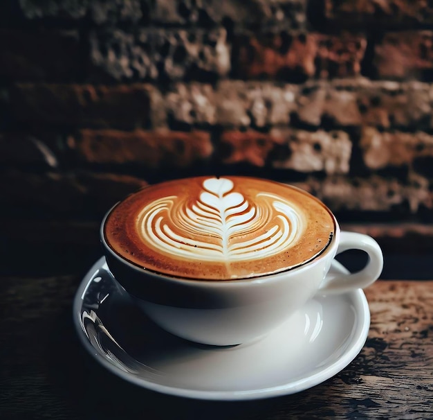 Una taza de café con un diseño de corazón en el borde.