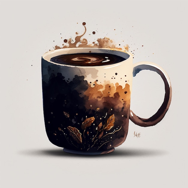 Una taza de café con un diseño marrón y blanco que dice "café".