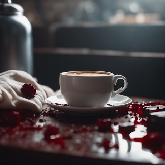 Taza de café embrujada con sangre generada por ai