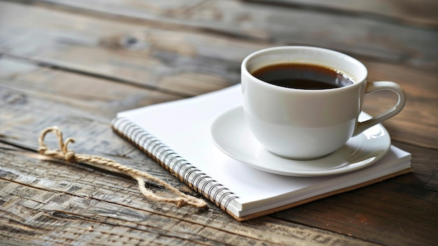 Taza de café emparejada con un bloc de notas perfecta para una tormenta de ideas