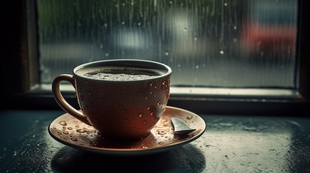 Una taza de café para entrar en calor en un día lluvioso