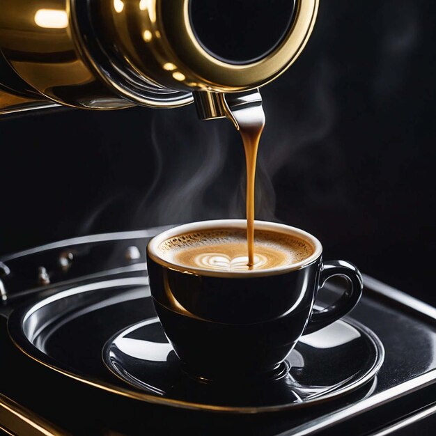 una taza de café se está vertiendo en una tazón de café