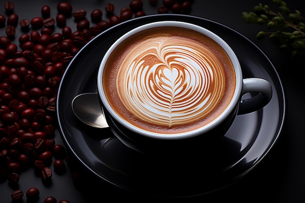 taza de café en el estilo de la fotografía fluida taza blanca en un plato negro