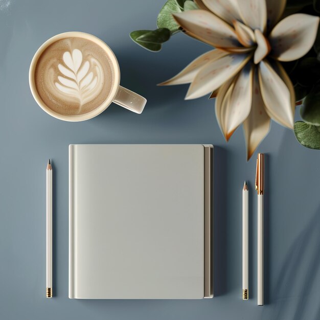una taza de café con una flor en la parte superior