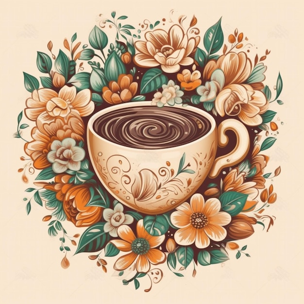 Una taza de café con flores