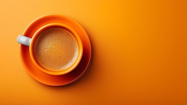 Una taza de café en un fondo amarillo con un mango blanco en la parte superior y una taza blanca en el