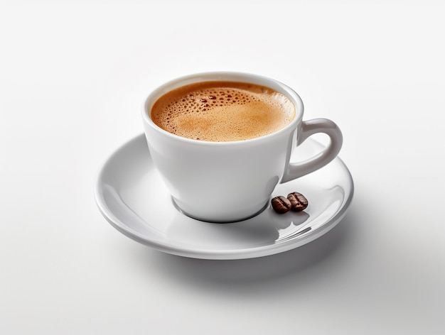 Una taza de café con fondo blanco.