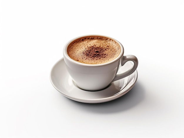 Una taza de café con fondo blanco.