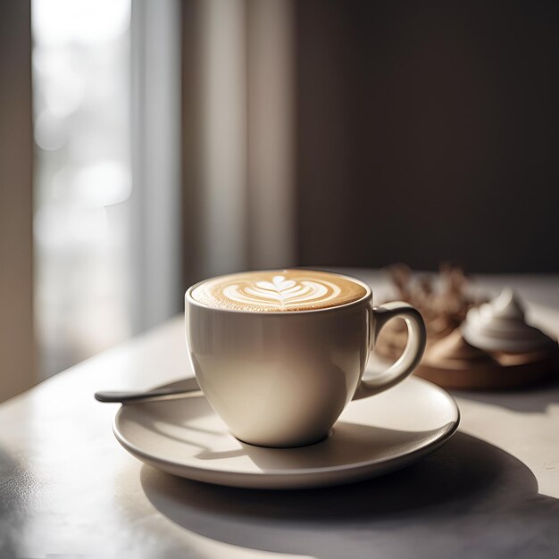 Taza de café con fondo de iluminación con espacio de copia Contenido generativo de IA