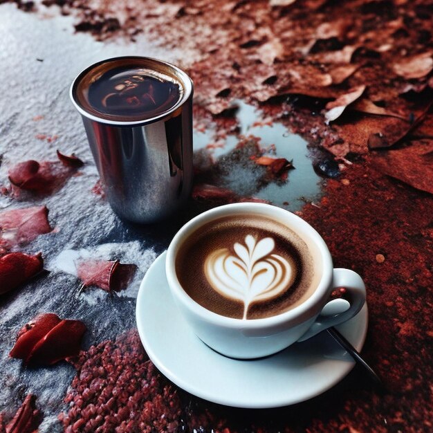 Foto taza de café en el fondo de otoño