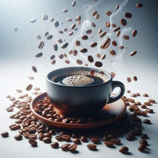 taza de café con frijoles con un fondo blanco