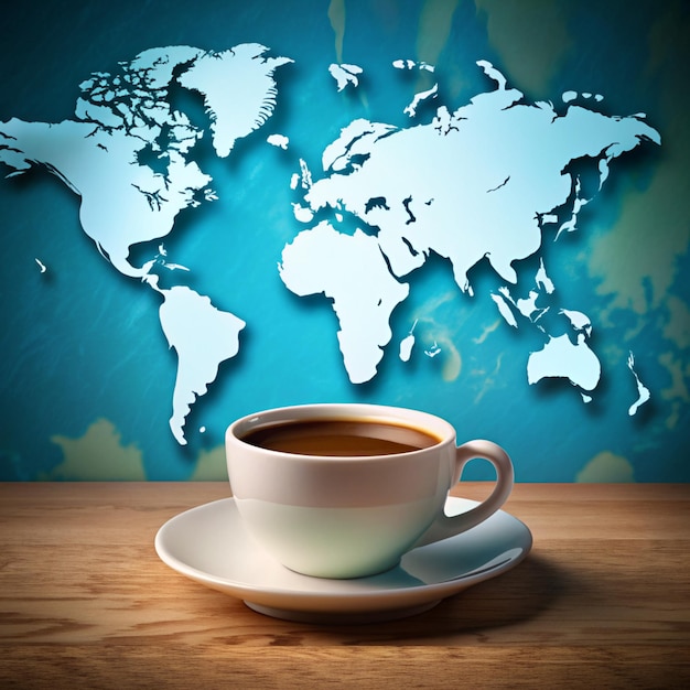 una taza de café y frijoles en una mesa diseño de café premium Día Mundial del Café