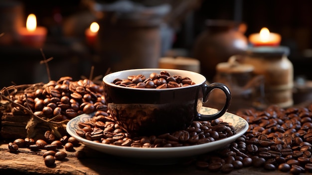 Taza de café en grano de madera