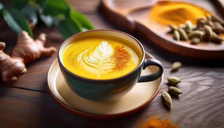 una taza de café con los granos de café en el lado