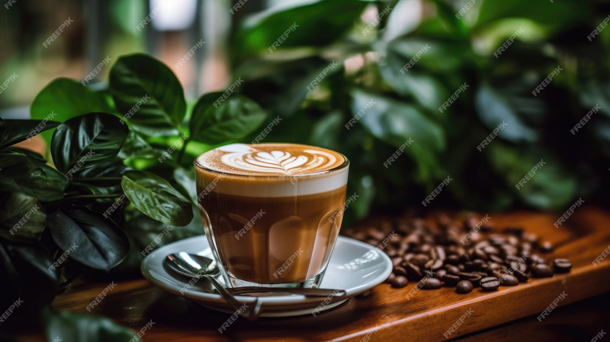 Fondo Una Taza De Café En Un Plato Cerca De Los Granos De Café de