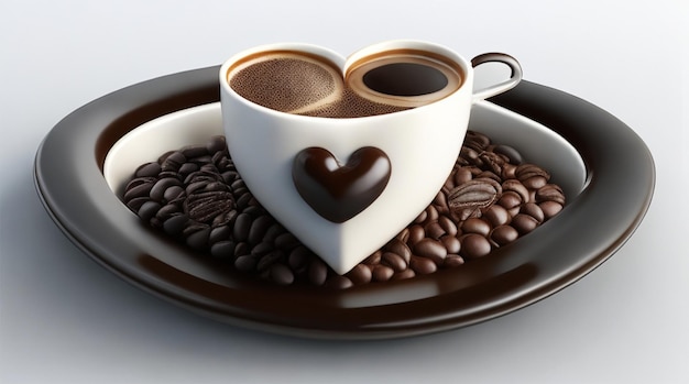 Taza de café y granos de café