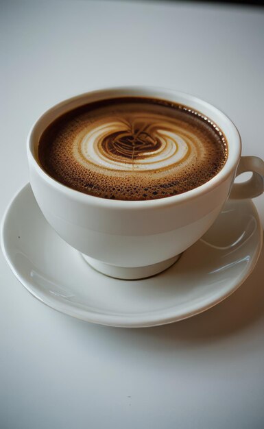 Foto una taza de café con una hoja en la parte superior