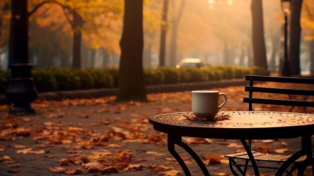 taza de café en las hojas de otoño