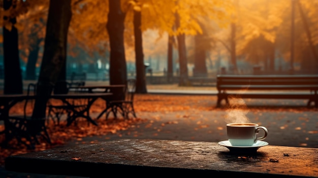 taza de café en las hojas de otoño