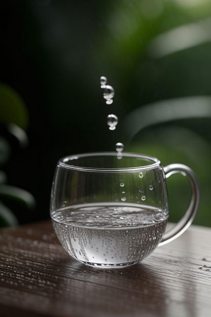 Una taza de café humeante en el fondo de una ventana de un día lluvioso